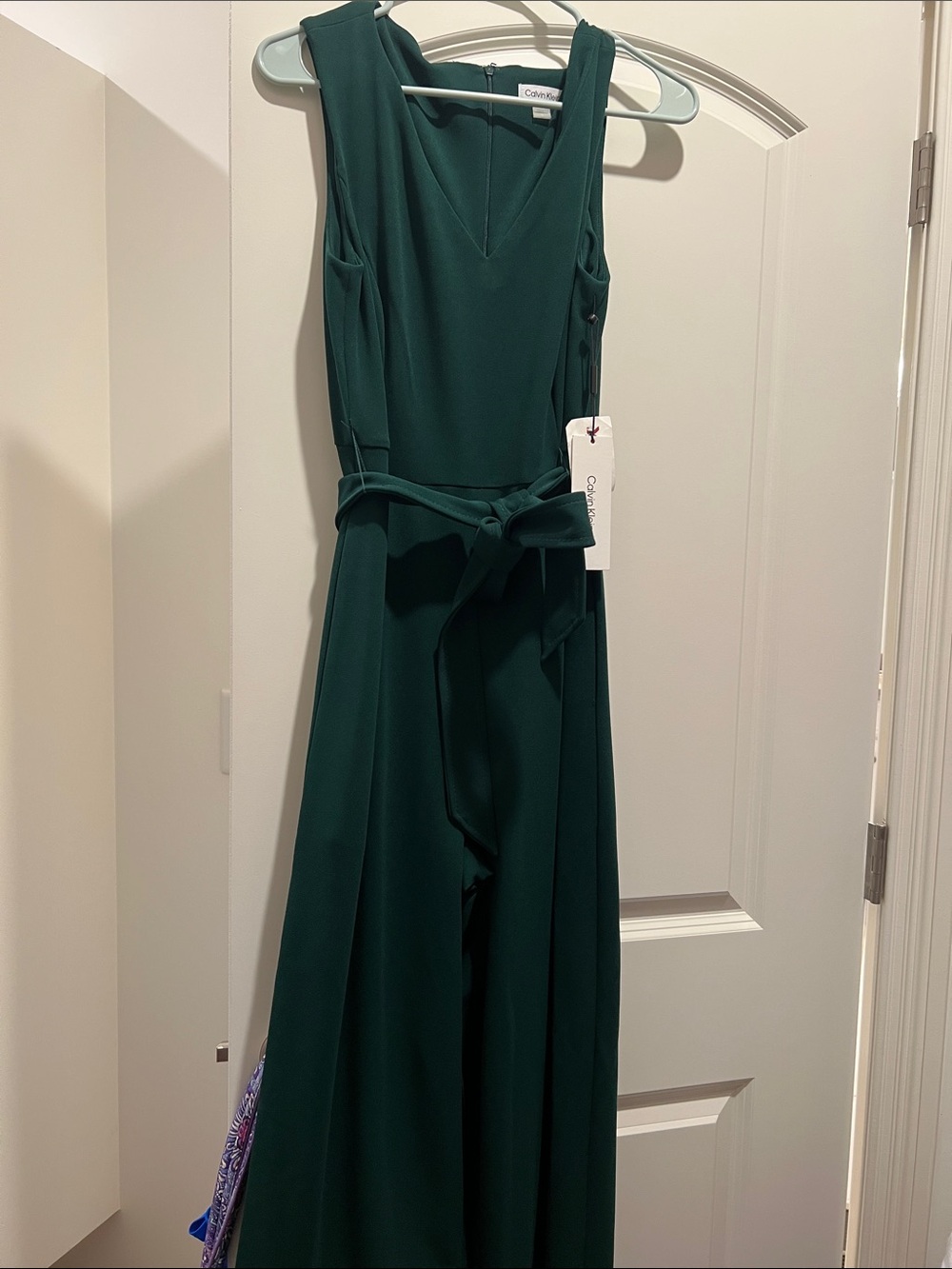 Calvin Klein Emerald Green Sleeveless Jumpsuit with Waist Tie